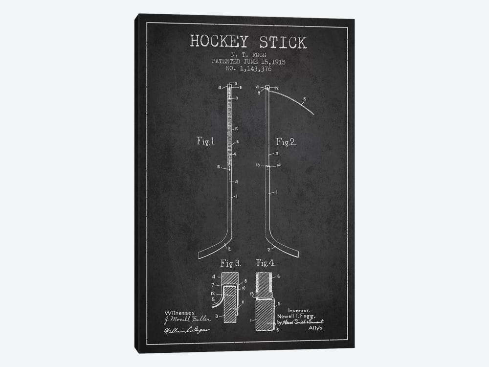 Hockey Stick Charcoal Patent Blueprint by Aged Pixel 1-piece Canvas Print