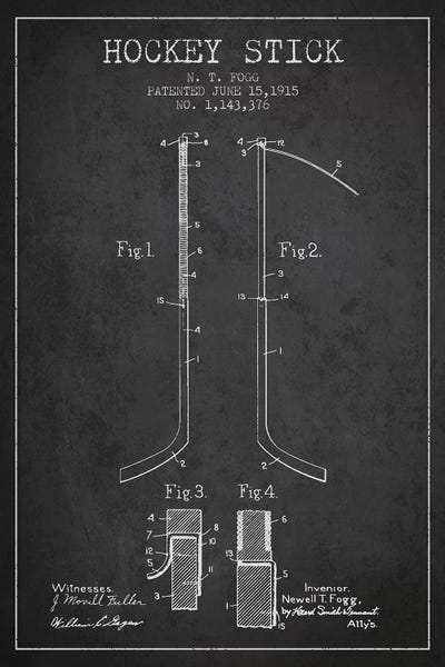 Hockey: Hockey Stick Charcoal Patent Blueprint by Aged Pixel