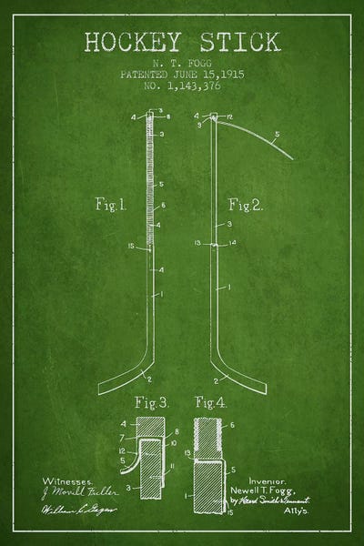 Hockey: Hockey Stick Green Patent Blueprint by Aged Pixel