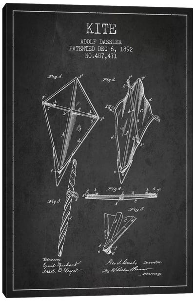 Kite Dark Patent Blueprint Canvas Art Print - Aged Pixel: Toys & Games