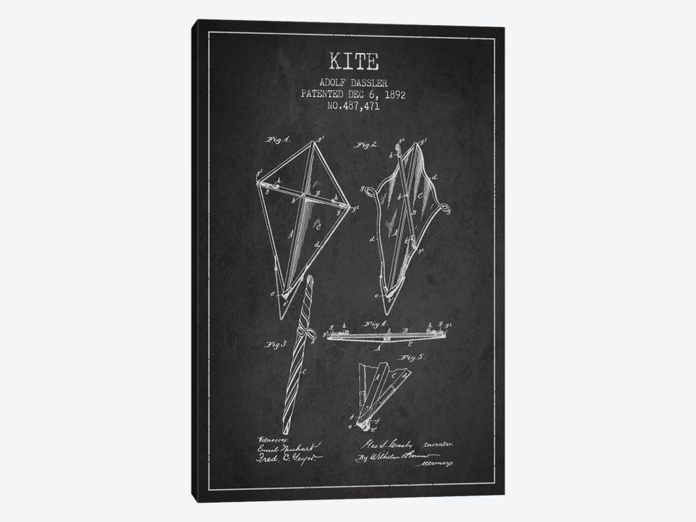 Kite Dark Patent Blueprint by Aged Pixel 1-piece Canvas Art
