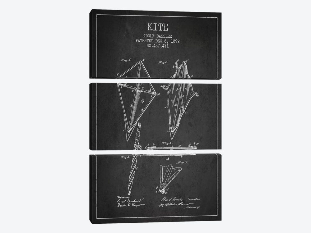 Kite Dark Patent Blueprint by Aged Pixel 3-piece Canvas Artwork