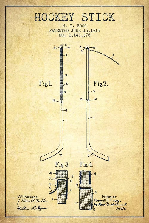 Hockey Stick Vintage Patent Blueprint