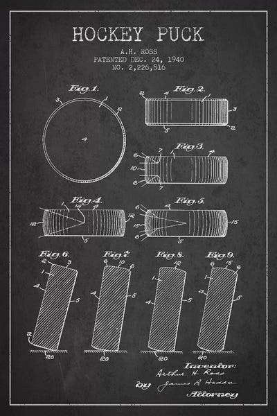 Hockey Puck Charcoal Patent Blueprint by Aged Pixel multi panel art