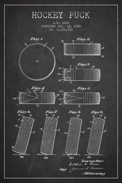Hockey Puck Charcoal Patent Blueprint by Aged Pixel wall art