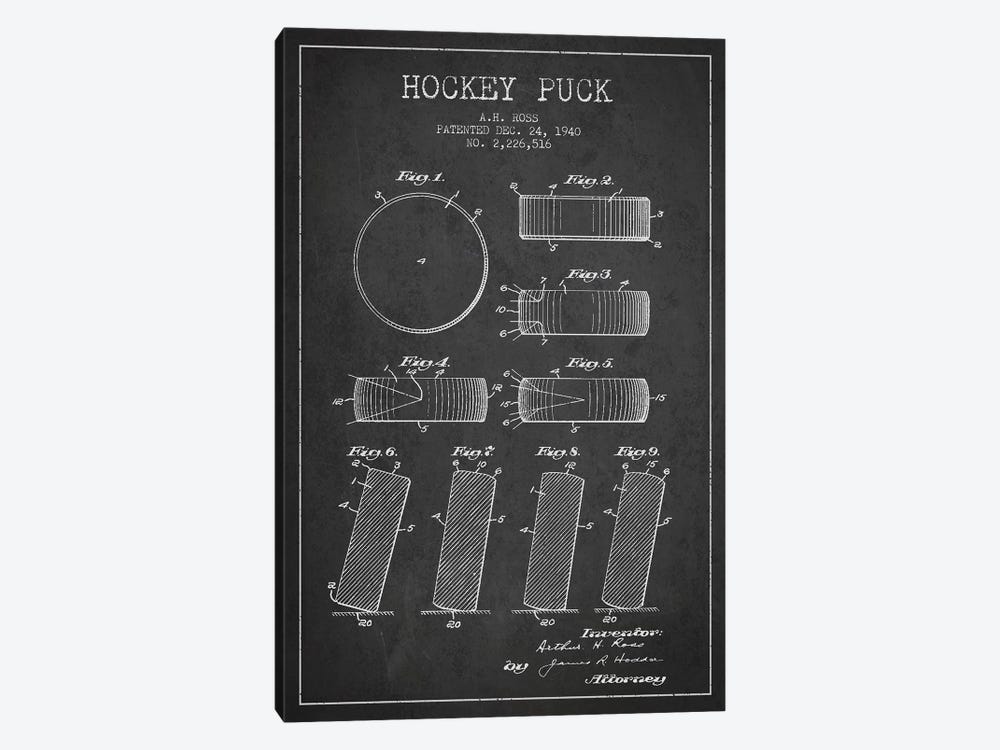Hockey Puck Charcoal Patent Blueprint by Aged Pixel 1-piece Art Print