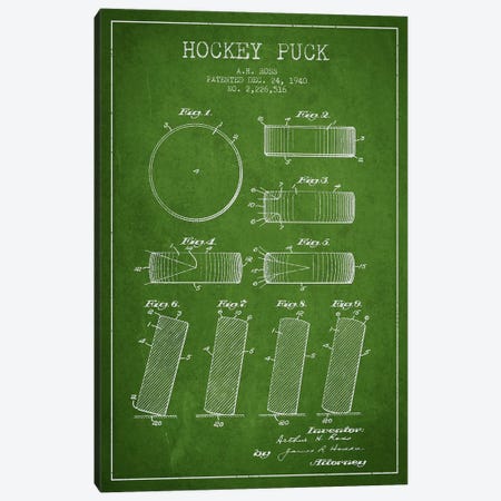 Hockey Puck Green Patent Blueprint Canvas Print #ADP374} by Aged Pixel Canvas Artwork