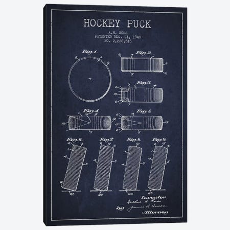 Hockey Puck Navy Blue Patent Blueprint Canvas Print #ADP375} by Aged Pixel Canvas Art