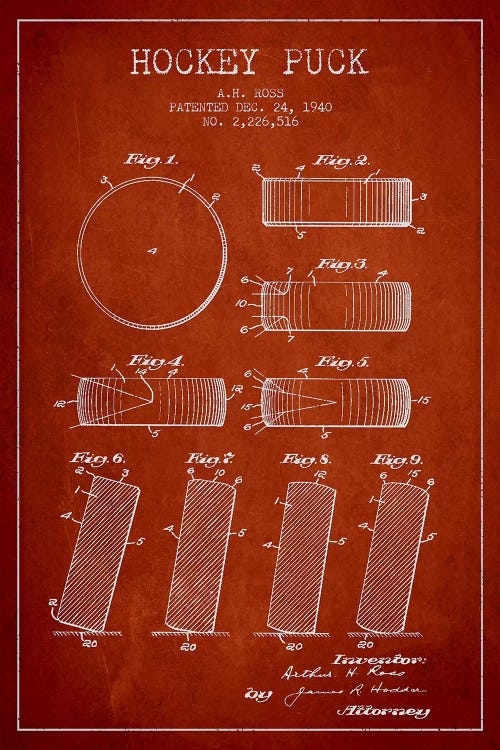 Hockey Puck Red Patent Blueprint