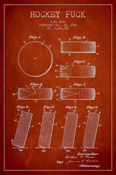 Sports Blueprints: Hockey Puck Red Patent Blueprint by Aged Pixel