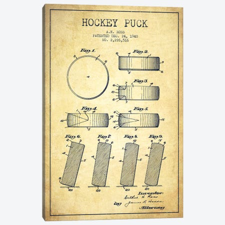 Hockey Puck Vintage Patent Blueprint Canvas Print #ADP377} by Aged Pixel Canvas Art