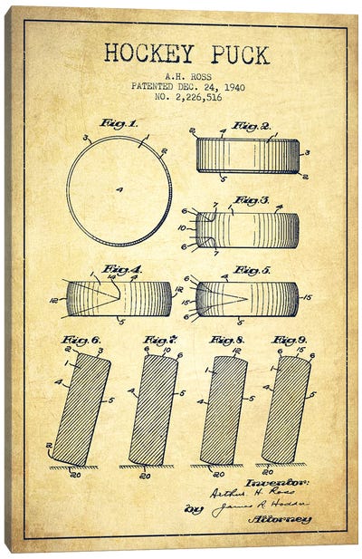 Hockey Puck Vintage Patent Blueprint Canvas Art Print