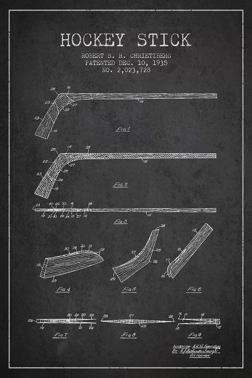 Hockey Stick Charcoal Patent Blueprint by Aged Pixel wall art