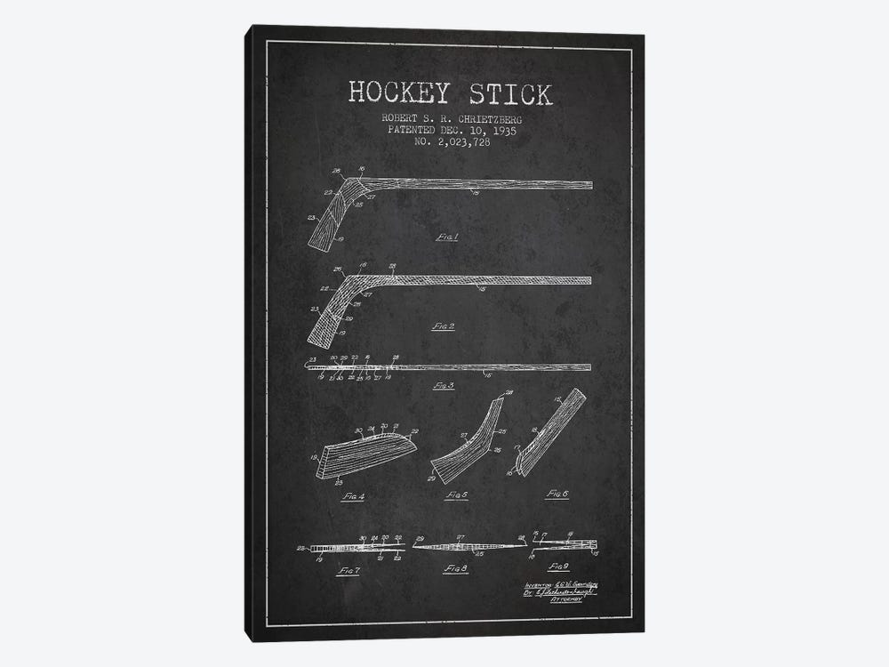 Hockey Stick Charcoal Patent Blueprint by Aged Pixel 1-piece Canvas Art