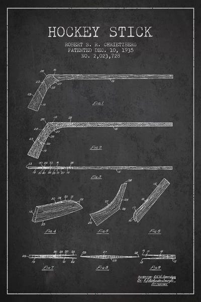 Kids Sports Art: Hockey Stick Charcoal Patent Blueprint by Aged Pixel