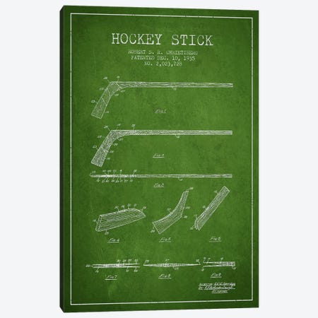 Hockey Stick Green Patent Blueprint Canvas Print #ADP379} by Aged Pixel Canvas Print