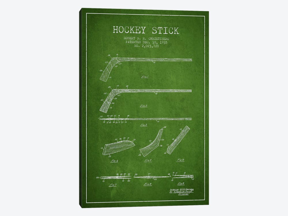 Hockey Stick Green Patent Blueprint by Aged Pixel 1-piece Art Print