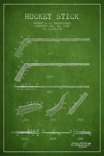 Sports Blueprints: Hockey Stick Green Patent Blueprint by Aged Pixel