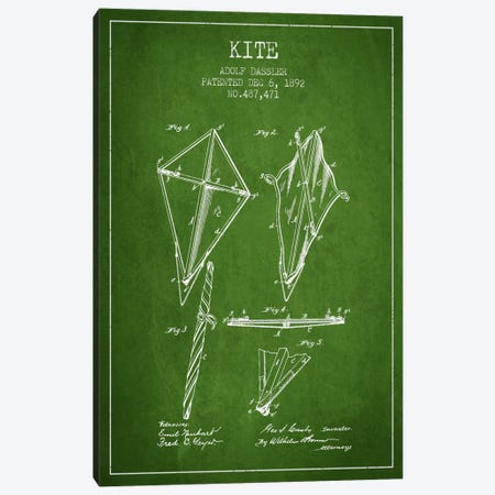 Kite Green Patent Blueprint Canvas Print #ADP37} by Aged Pixel Canvas Wall Art