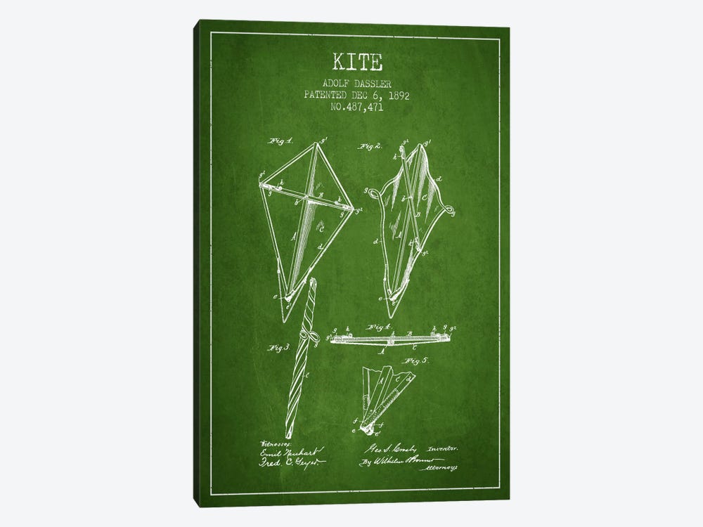 Kite Green Patent Blueprint by Aged Pixel 1-piece Art Print