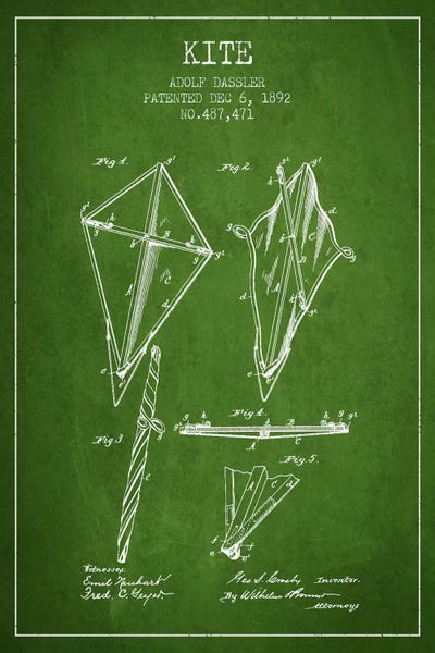 Toy & Game Blueprints: Kite Green Patent Blueprint by Aged Pixel