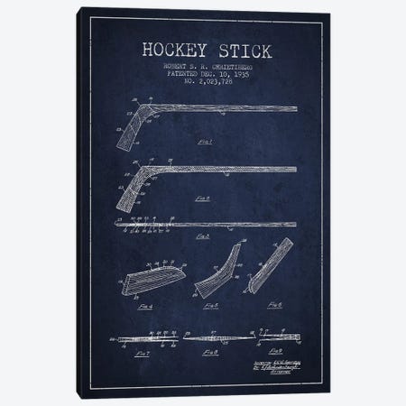 Hockey Stick Navy Blue Patent Blueprint Canvas Print #ADP380} by Aged Pixel Canvas Artwork