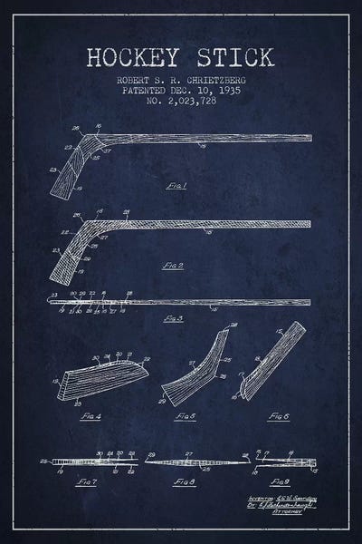 Sports Blueprints: Hockey Stick Navy Blue Patent Blueprint by Aged Pixel