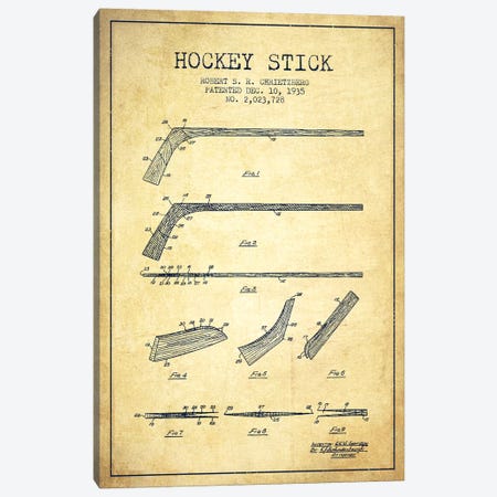 Hockey Stick Vintage Patent Blueprint Canvas Print #ADP382} by Aged Pixel Canvas Art