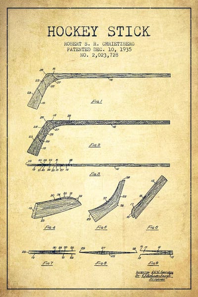 Sports Blueprints: Hockey Stick Vintage Patent Blueprint by Aged Pixel