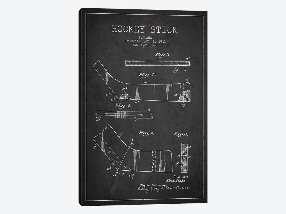 Hockey Stick Charcoal Patent Blueprint by Aged Pixel 1-piece Canvas Art