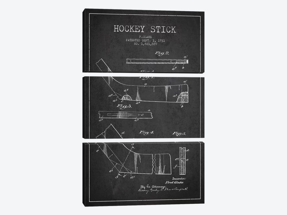 Hockey Stick Charcoal Patent Blueprint by Aged Pixel 3-piece Canvas Art