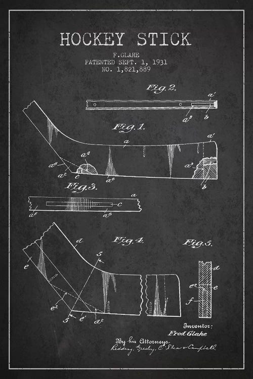 Hockey Stick Charcoal Patent Blueprint