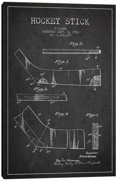 Hockey Stick Charcoal Patent Blueprint Canvas Art Print - Sports Blueprints