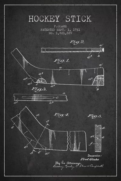 Hockey: Hockey Stick Charcoal Patent Blueprint by Aged Pixel