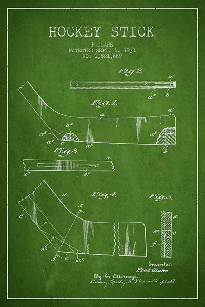 Hockey Stick Green Patent Blueprint by Aged Pixel canvas print