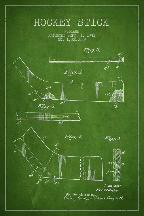 Hockey Stick Green Patent Blueprint by Aged Pixel wall art