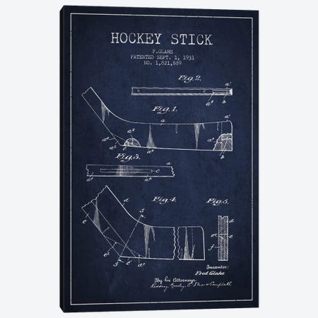 Hockey Stick Navy Blue Patent Blueprint Canvas Print #ADP385} by Aged Pixel Canvas Art Print
