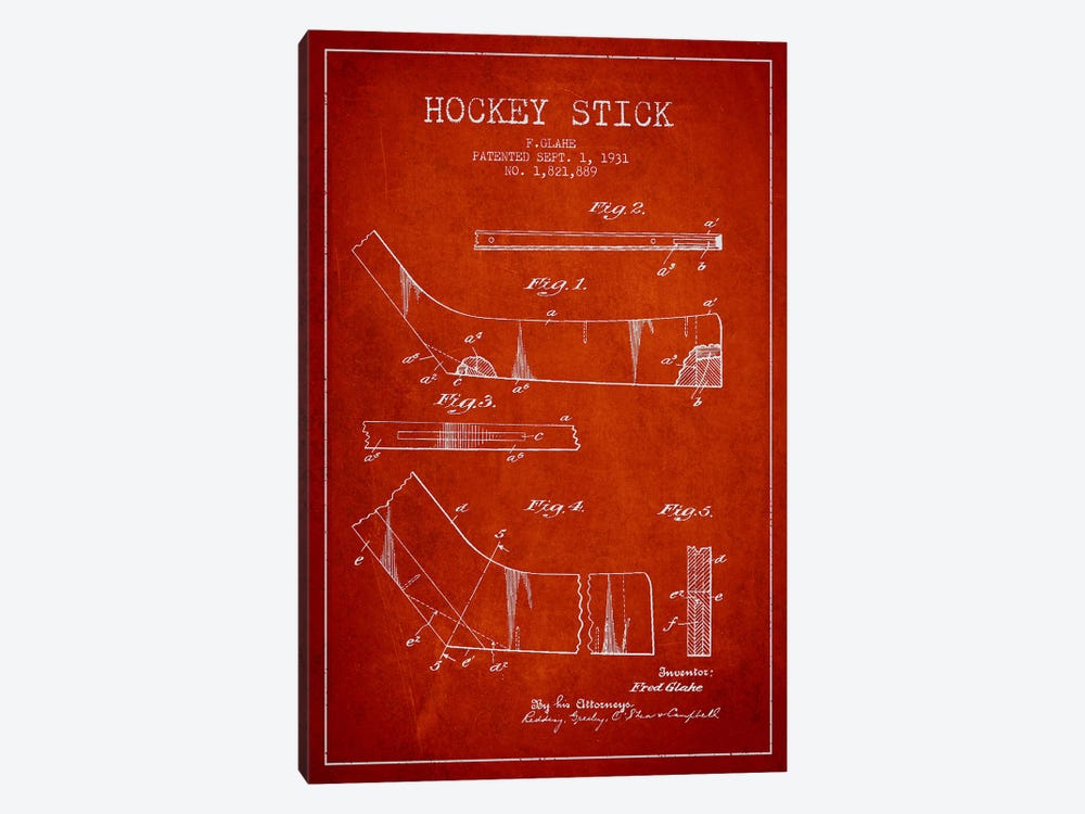 Hockey Stick Red Patent Blueprint by Aged Pixel 1-piece Art Print