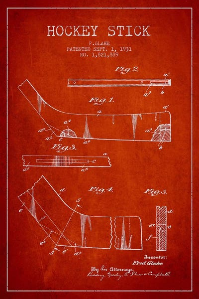 Sports Blueprints: Hockey Stick Red Patent Blueprint by Aged Pixel