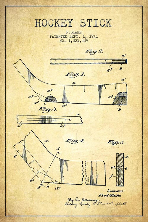 Hockey Stick Vintage Patent Blueprint by Aged Pixel wall art