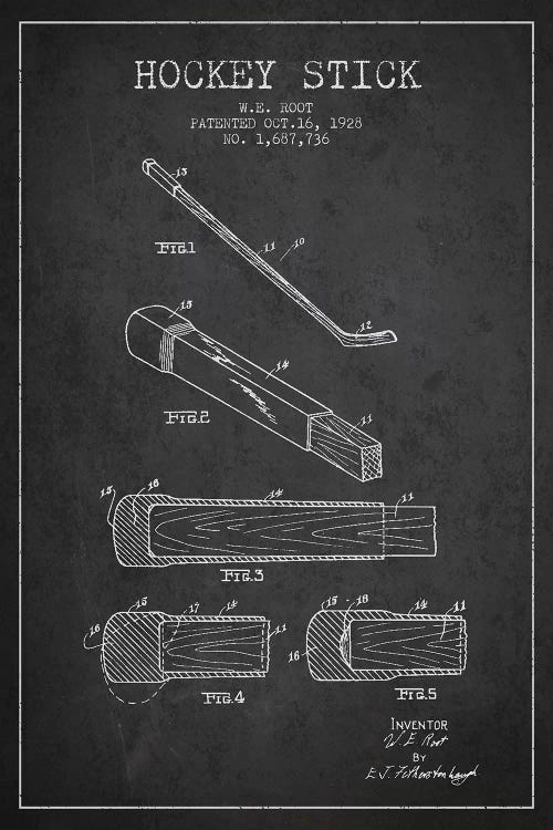 Hockey Stick Charcoal Patent Blueprint