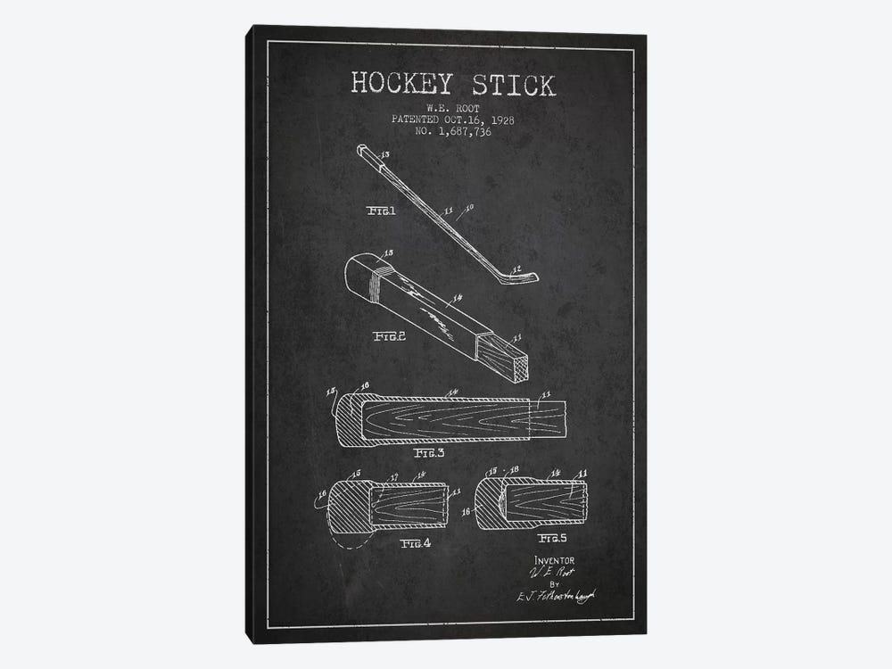 Hockey Stick Charcoal Patent Blueprint by Aged Pixel 1-piece Art Print
