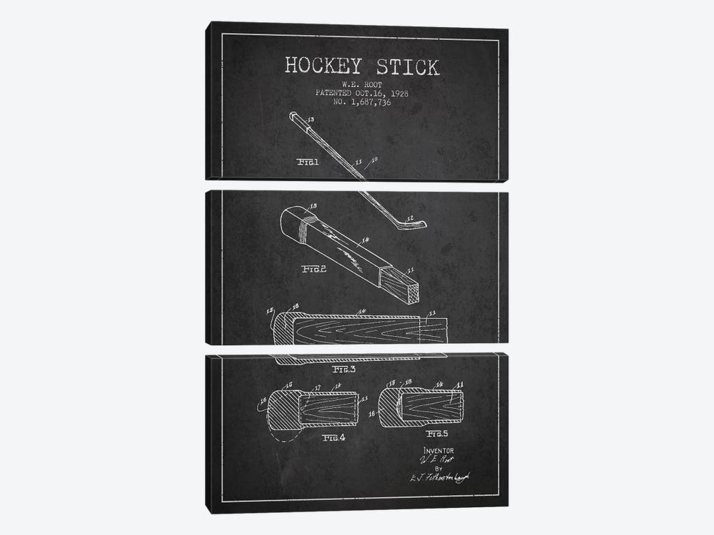 Hockey Stick Charcoal Patent Blueprint by Aged Pixel 3-piece Canvas Print