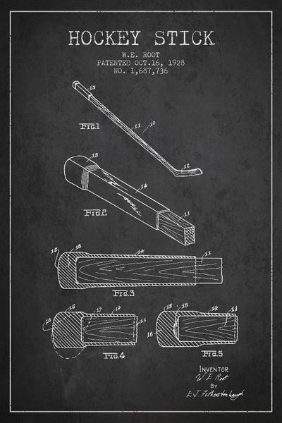 Sports Blueprints: Hockey Stick Charcoal Patent Blueprint by Aged Pixel