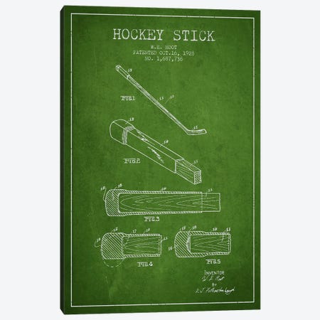 Hockey Stick Green Patent Blueprint Canvas Print #ADP389} by Aged Pixel Canvas Artwork