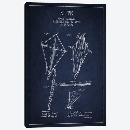 Kite Navy Blue Patent Blueprint Canvas Print #ADP38} by Aged Pixel Art Print