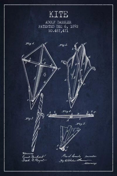 Toy & Game Blueprints: Kite Navy Blue Patent Blueprint by Aged Pixel