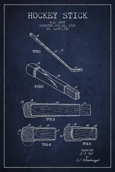 Hockey: Hockey Stick Navy Blue Patent Blueprint by Aged Pixel
