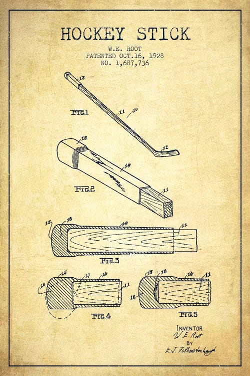 Hockey Stick Vintage Patent Blueprint