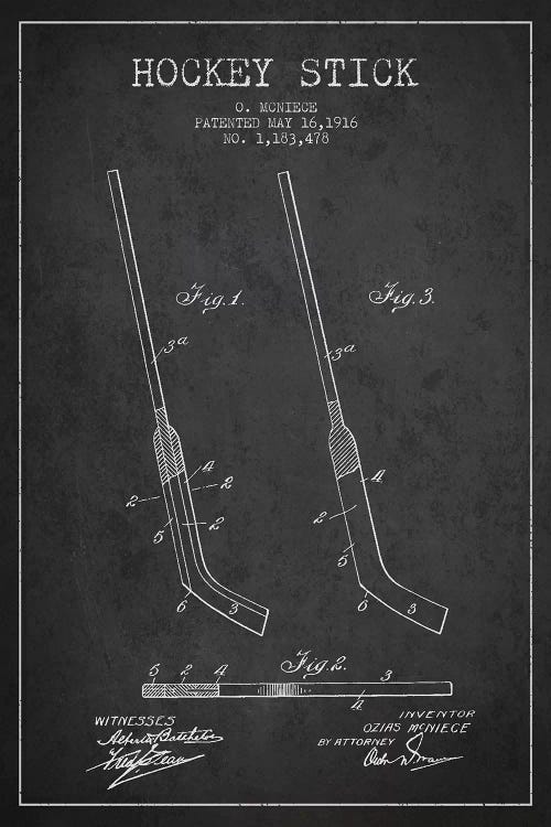 Hockey Stick Charcoal Patent Blueprint by Aged Pixel wall art